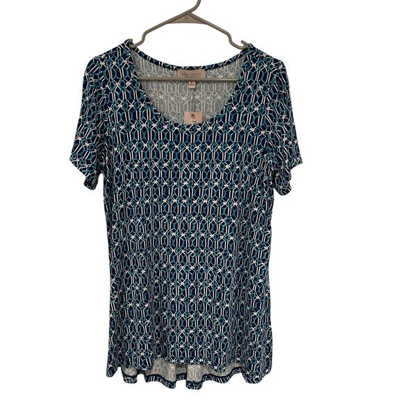Philosophy Republic Clothing Women’s Geometric Print Knit Top Blue Plus Size 0X - Picture 1 of 6